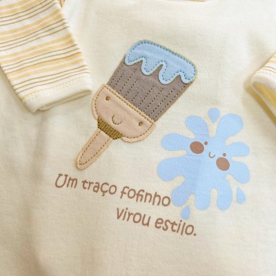 Conj. Body Manga Longa e Jardineira Suedine - Um Traço Fofinho Virou Estilo - Artist Off White